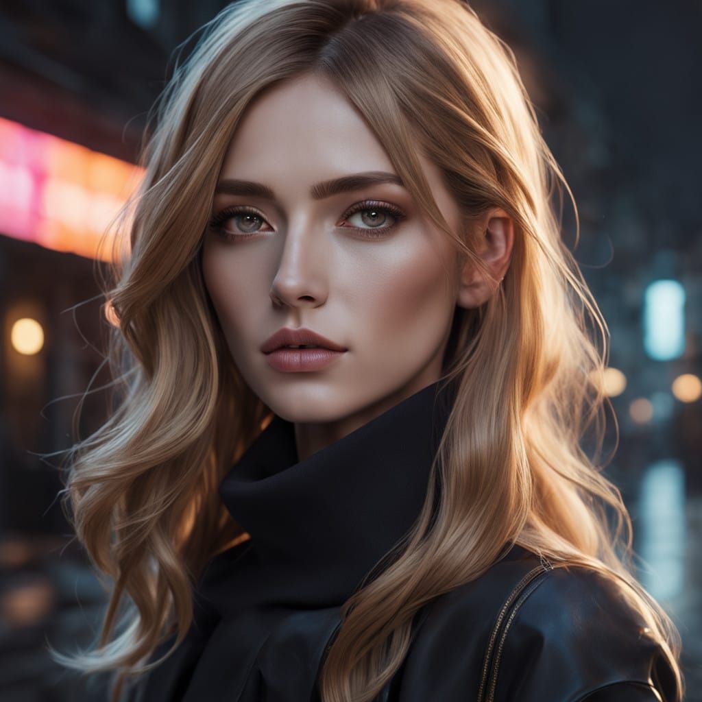 Elegant Woman with Ombre Hair in Urban Setting