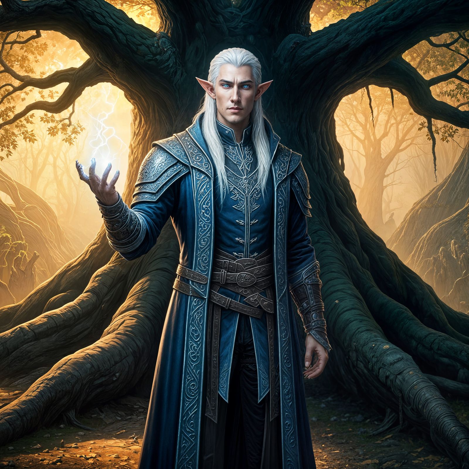 Half-Elf Sorcerer Teaches Lightning Magic Under a Majestic O...