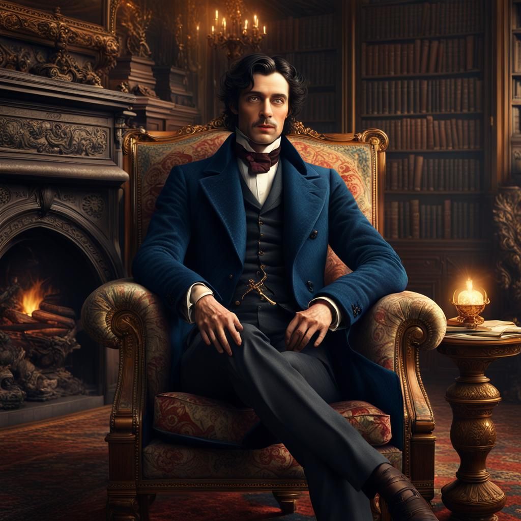 Charming Victorian Man in Castle Library