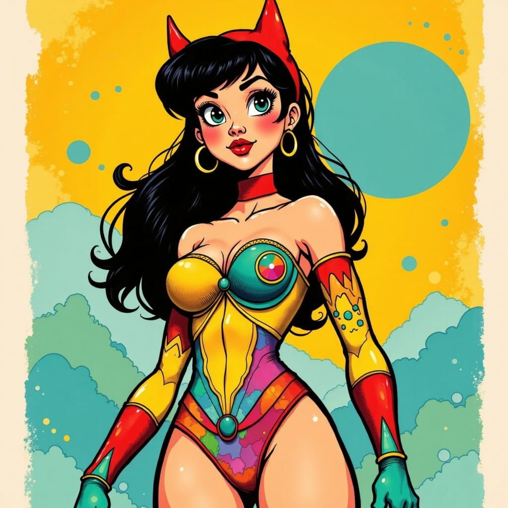 Bold Superheroine in Vibrant Triadic Color Scheme