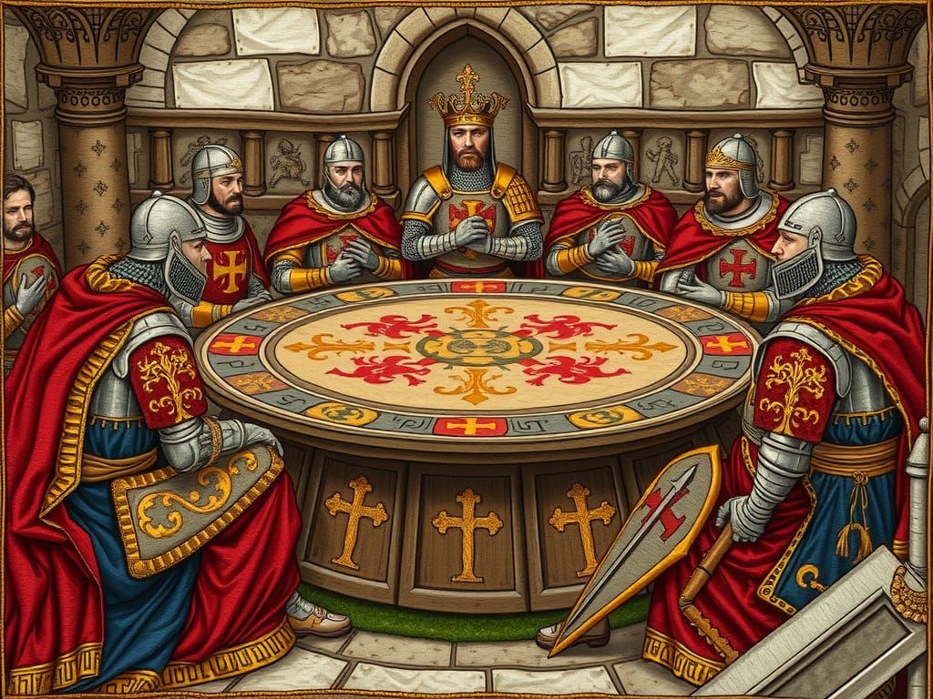 Noble Knights Gather Around the Round Table in 11th Century ...