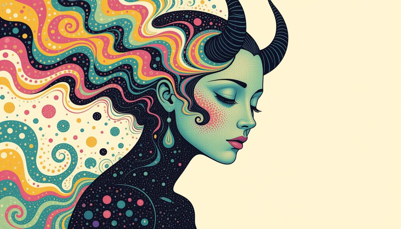 Surrealist Woman Portrait in Pointillist Style