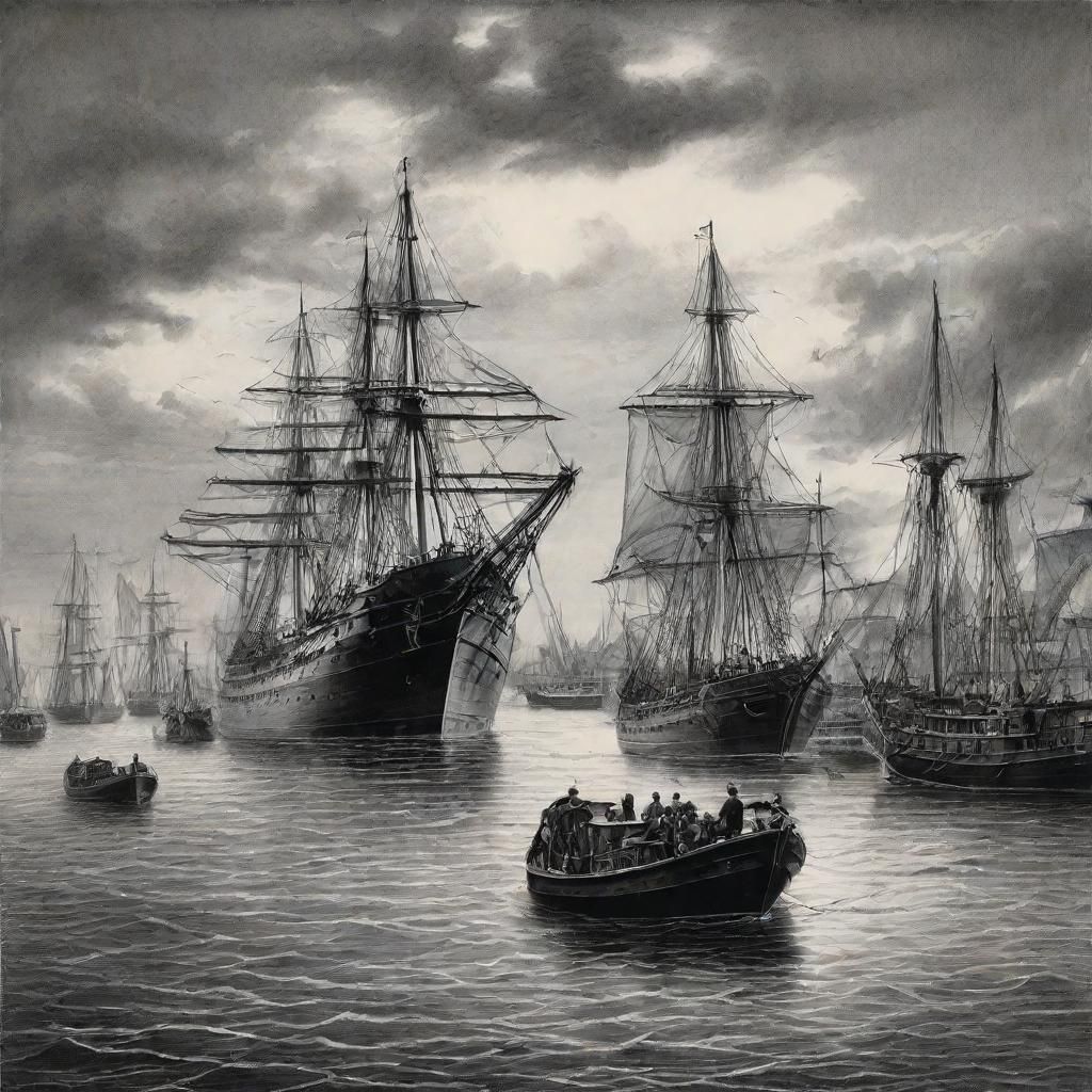 Warship Enters Harbor in Charcoal Masterpiece