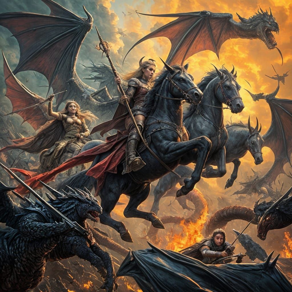 Valkyries Clash with Dragons in Epic Battle