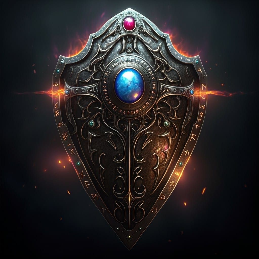 Ornate Medieval Shield Emitting Magical Energy