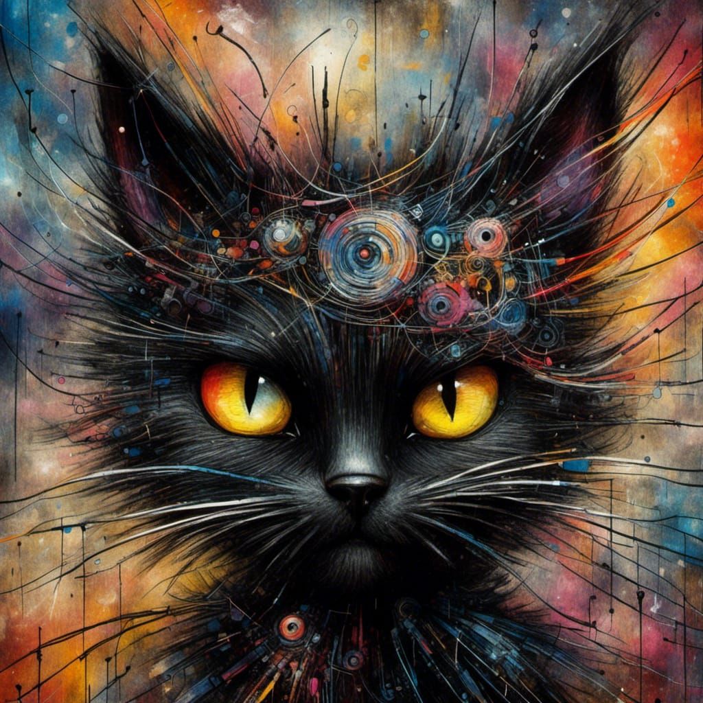 Cartoon Black Cat Sketch in Surreal Style