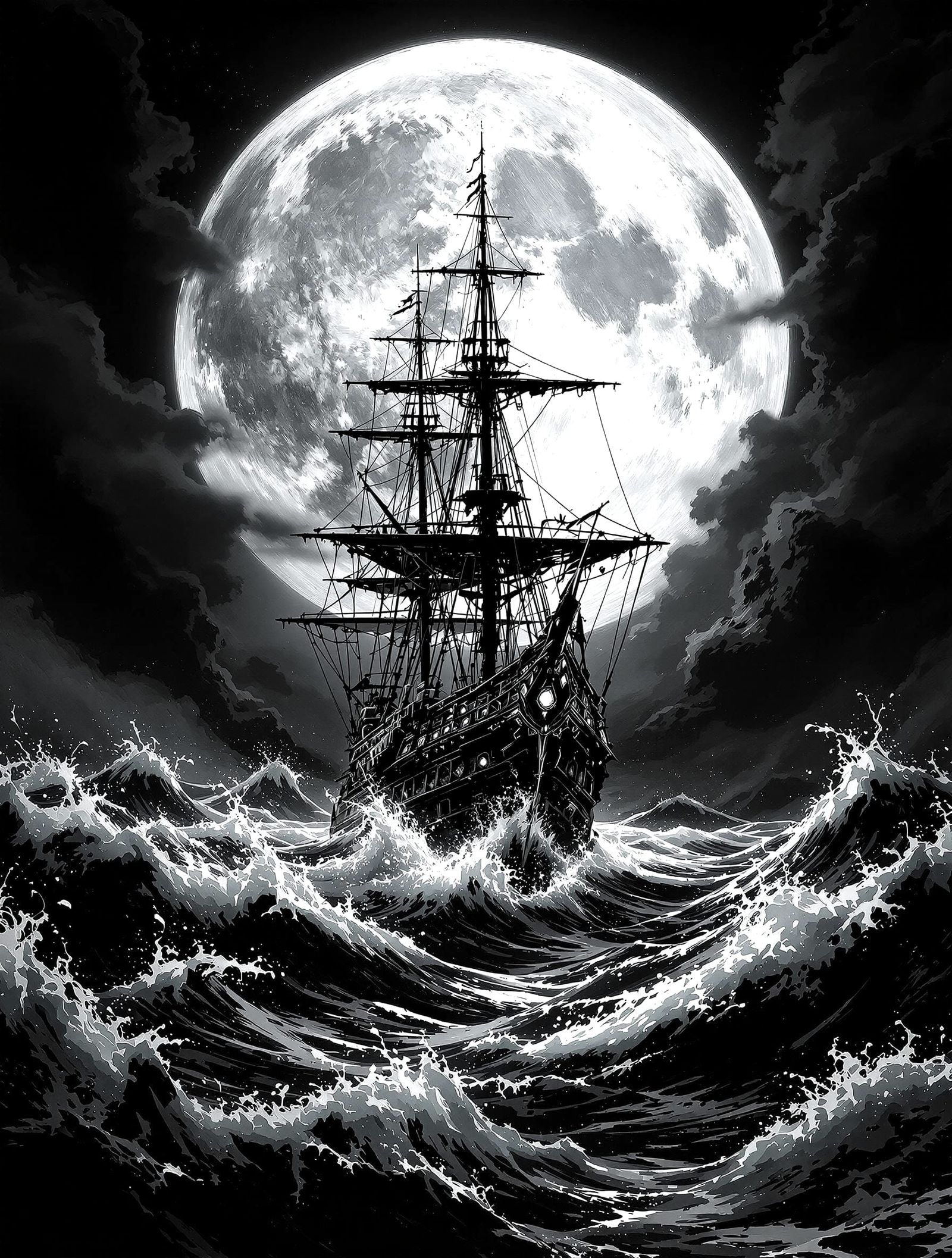Mysterious Corsair Battles the Dark Tides Under Spooky Moonl...