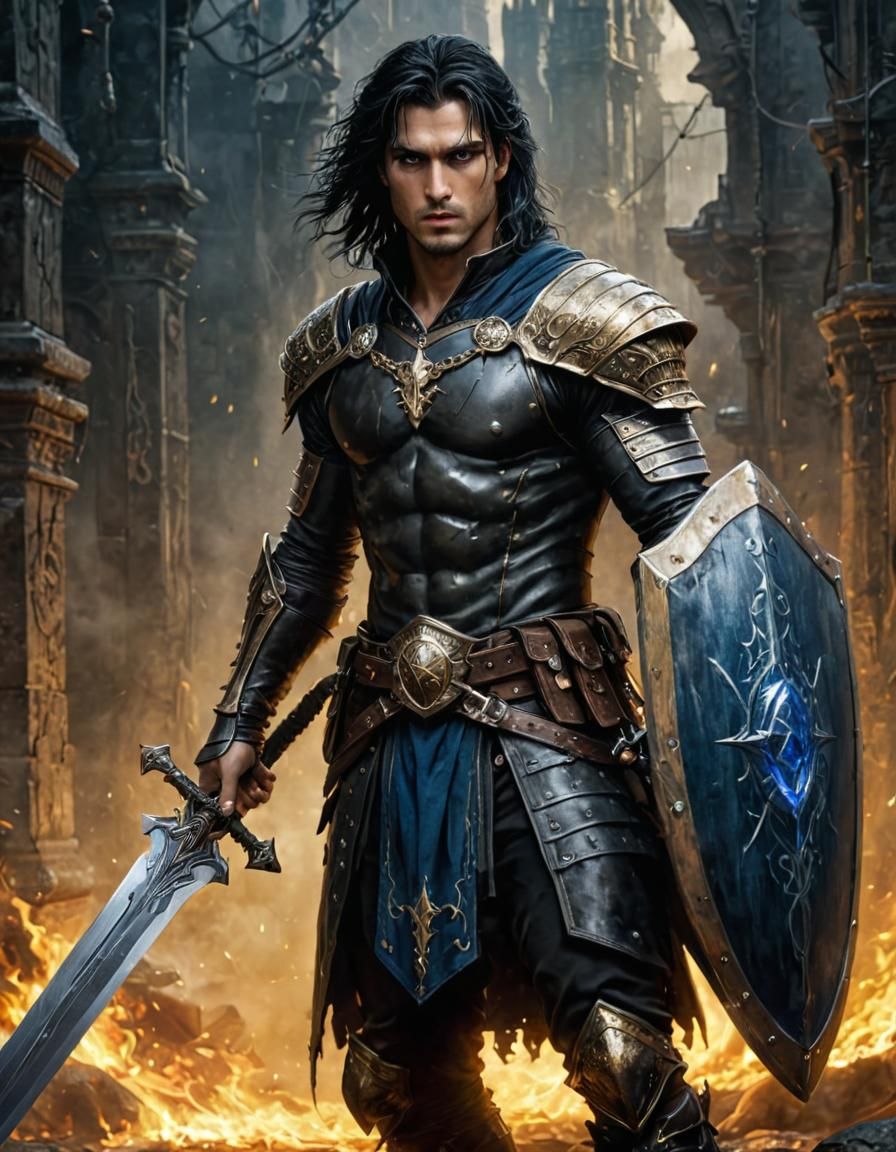 Half-Elf Paladin in Golden Armor: Digital Masterpiece