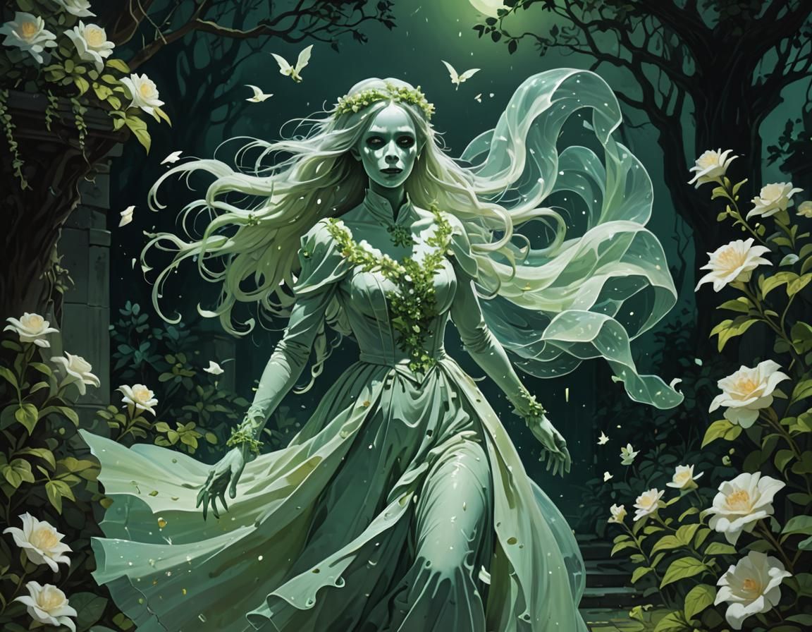 Gliding Ghost Girl in Glitch Art Style