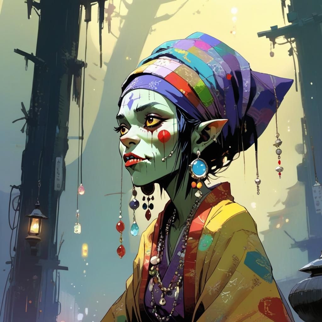 Fantasy Orc Voodoo Witch in Anime Style