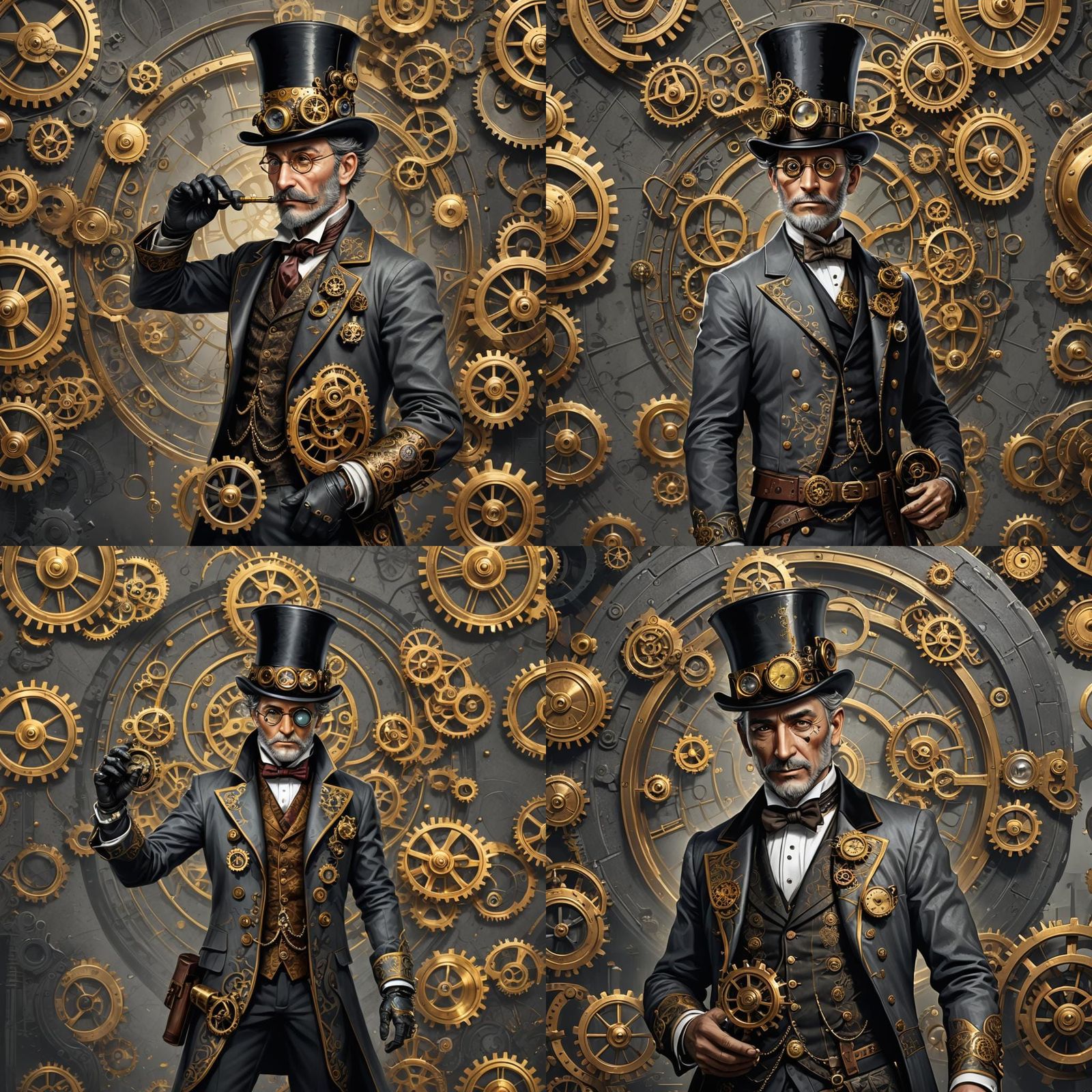 Steampunk Gentleman in Grey and Gold