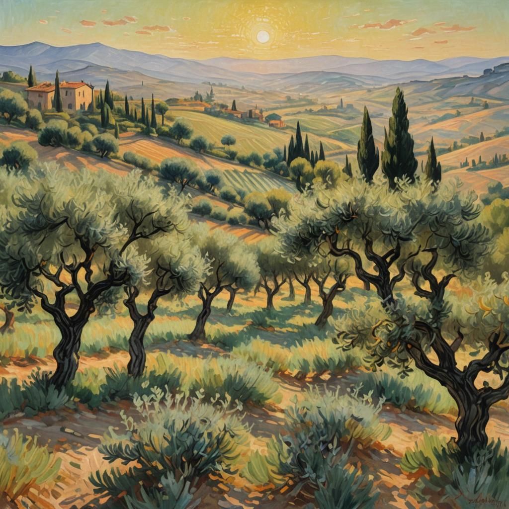 Tuscan Olive Grove: An Impressionist Landscape Painting