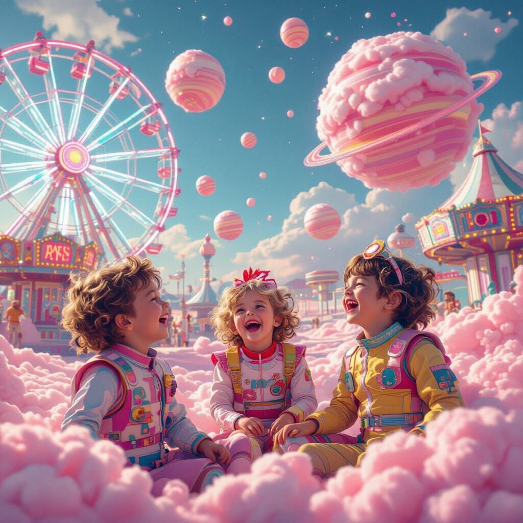 Retro-Futuristic Carnival in Space, Vaporwave Style
