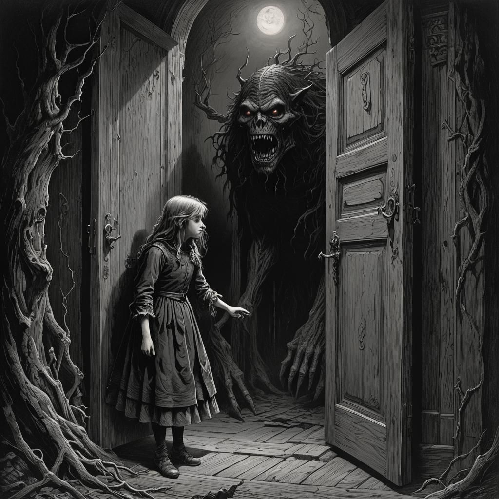 Sinister Creature in the Dark: A Horror Scene