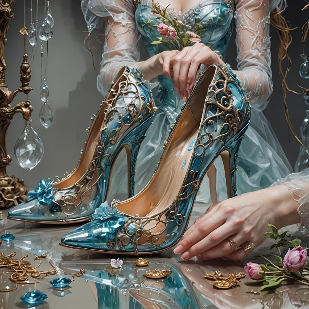 Cinderella with Glass Slippers in Vibrant Illustration