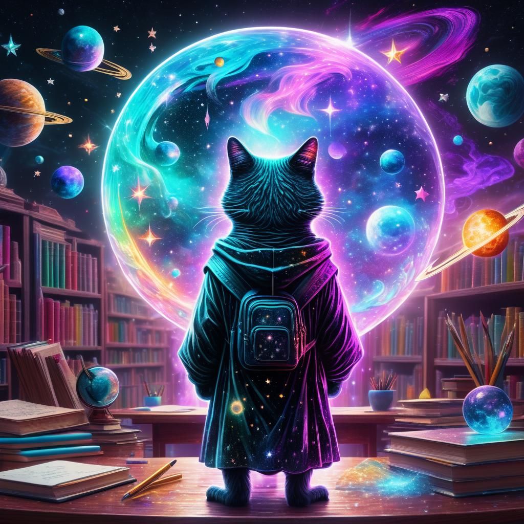 Kitty Wizards' First Day: Cosmic Illustration
