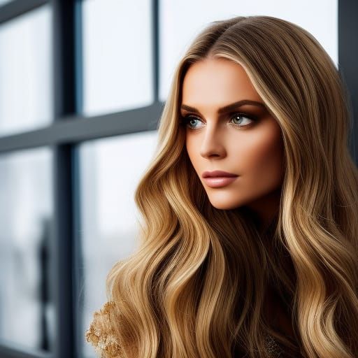 Beautiful Blonde Woman in Aqua Skirt: Photorealistic Image