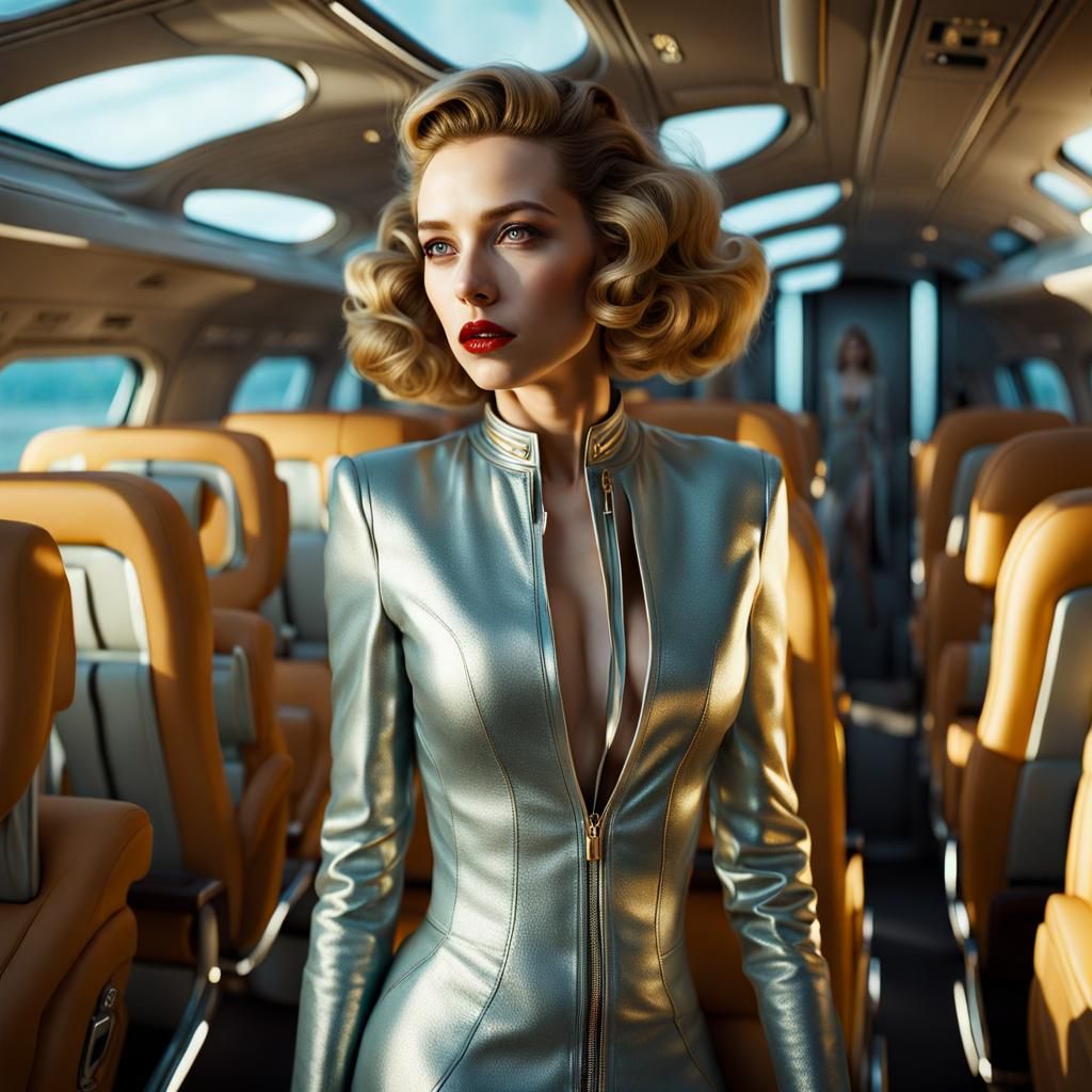 Alien Woman on Airplane: Photorealistic Bizarre Art