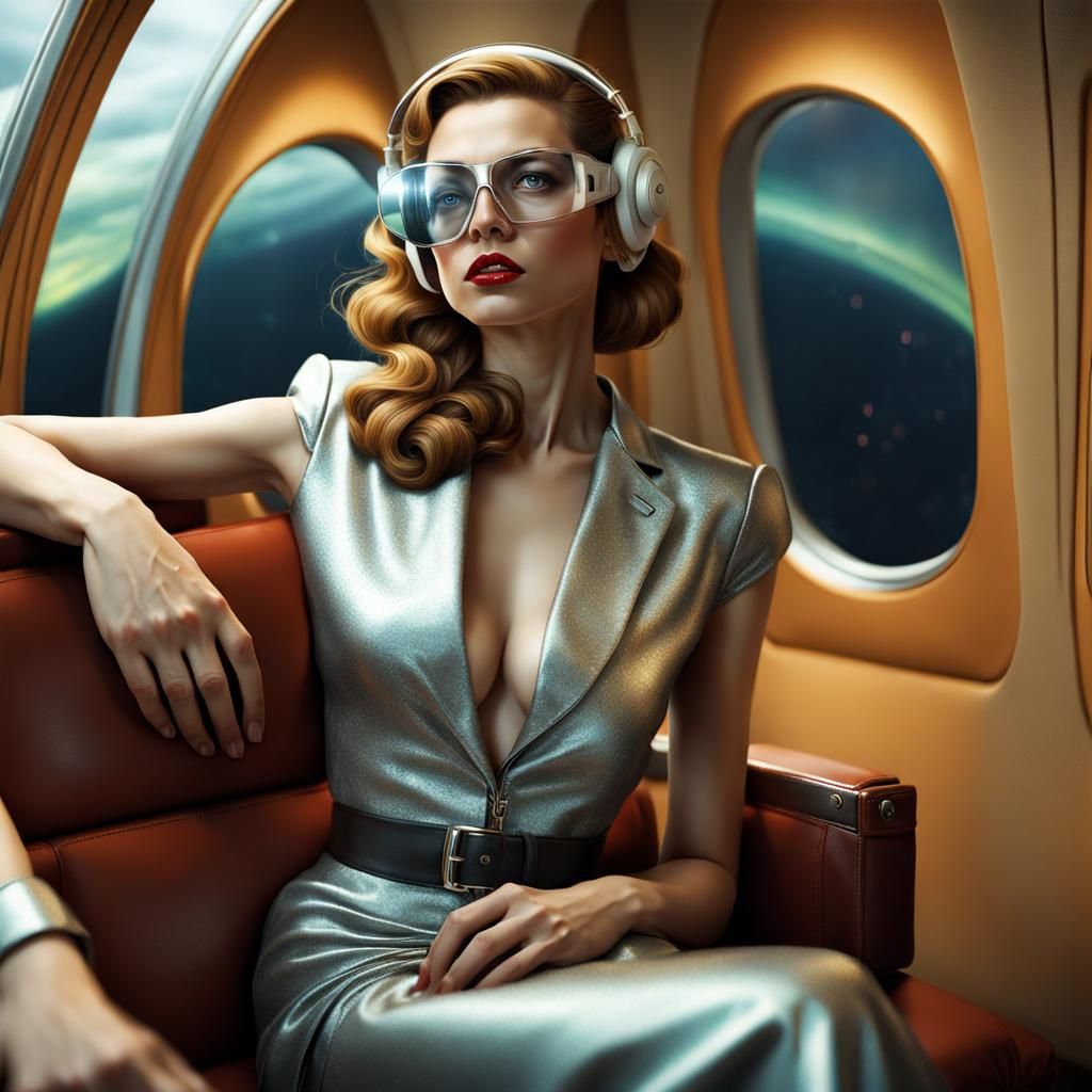 Alien Woman on Futuristic Airplane, Photorealistic Art