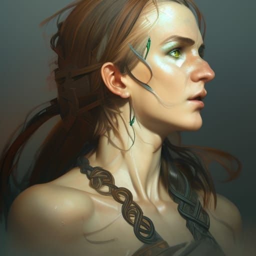 Celtic Female Warrior Portrait in Hyperdetailed Style