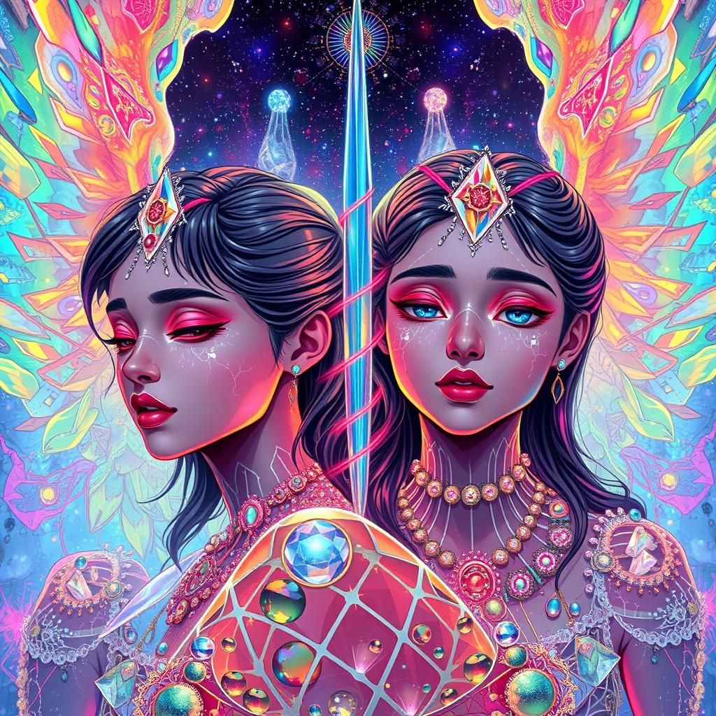 Surreal Anime Twins in a Sea of Energy