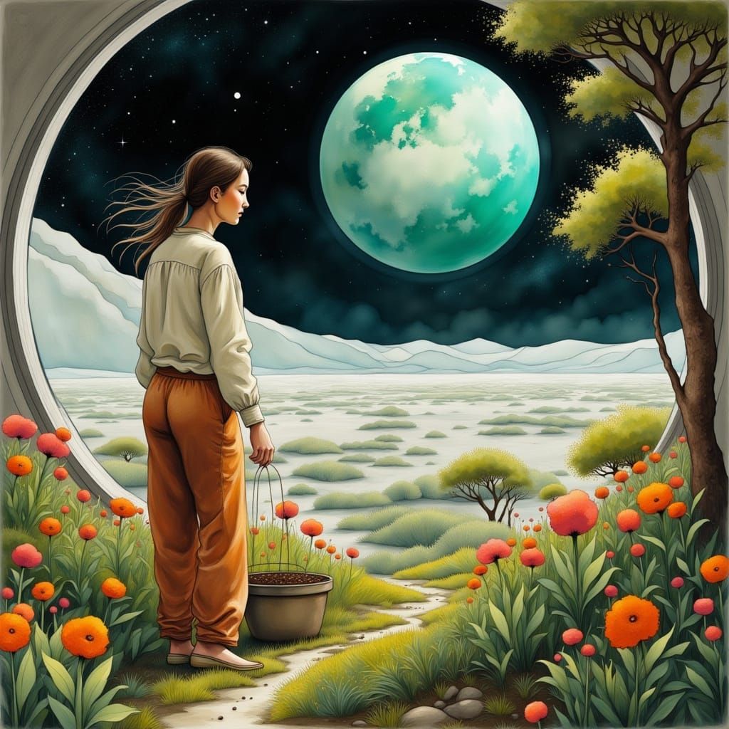 Lunar Garden Oasis in a Futuristic Space Station