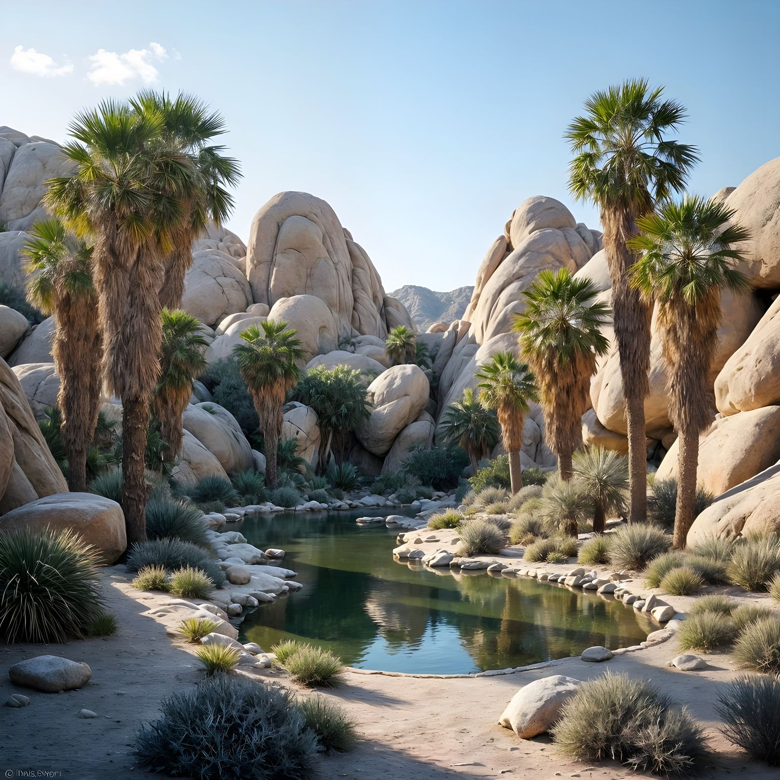 Joshua Tree Oasis: Palm Trees and Desert Mountains