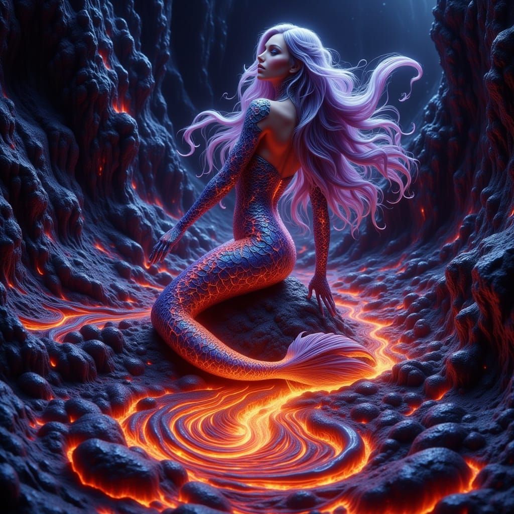Lava Mermaid in Volcanic Hot Spring