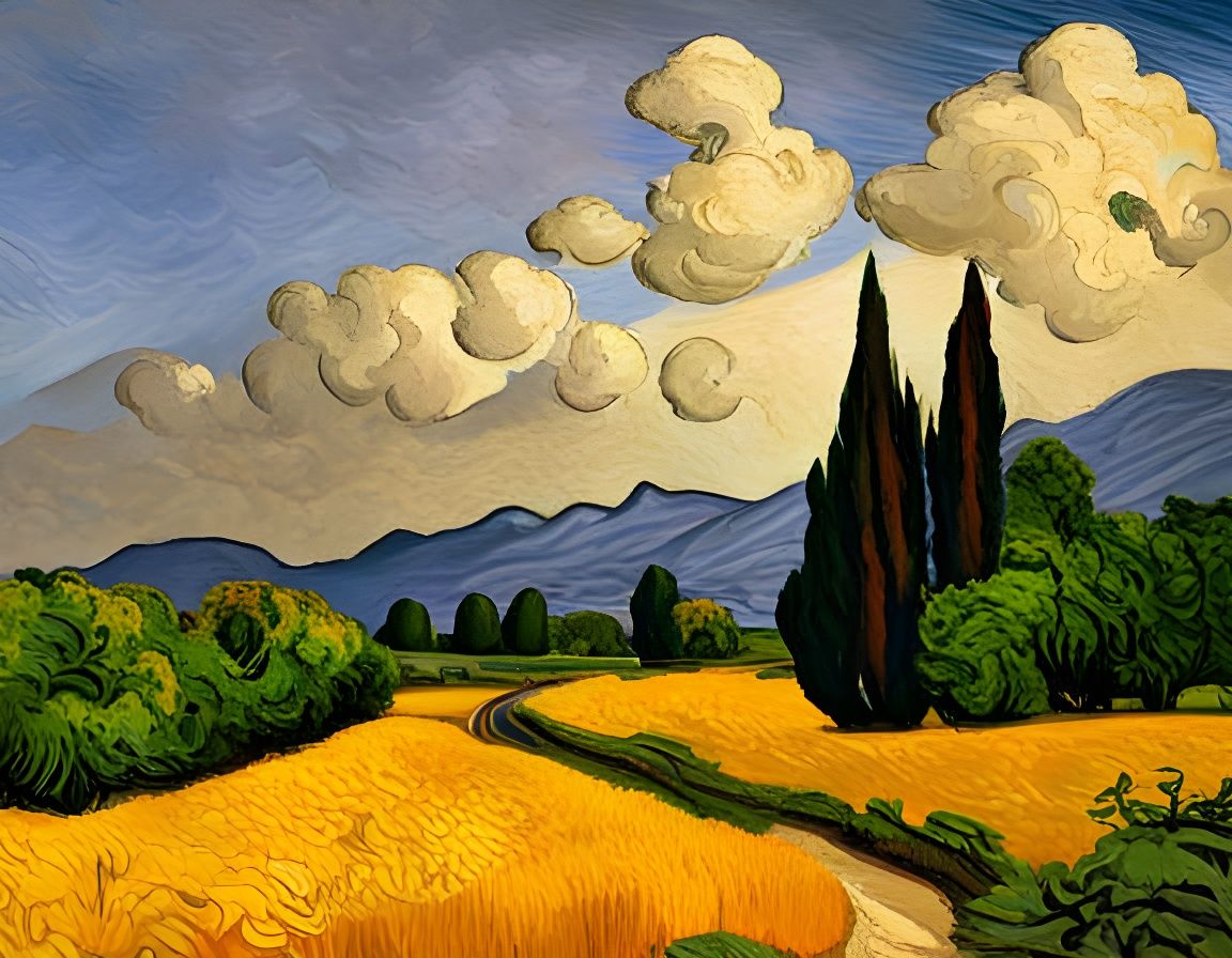 Wheat Fields and Cypress Trees Fine Art