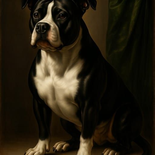 Regal Pit Bull Portrait in Renaissance Style