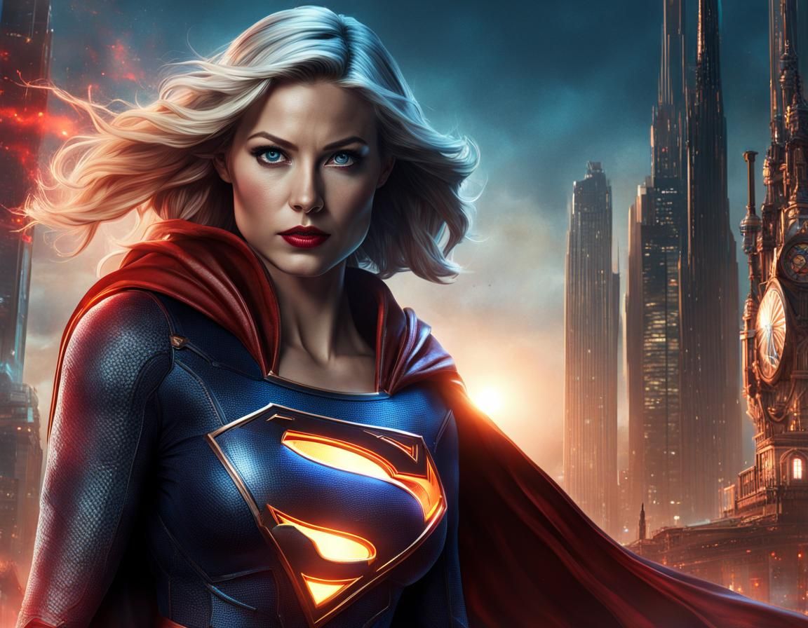 Supergirl in Cyberpunk Dystopia: Digital Painting