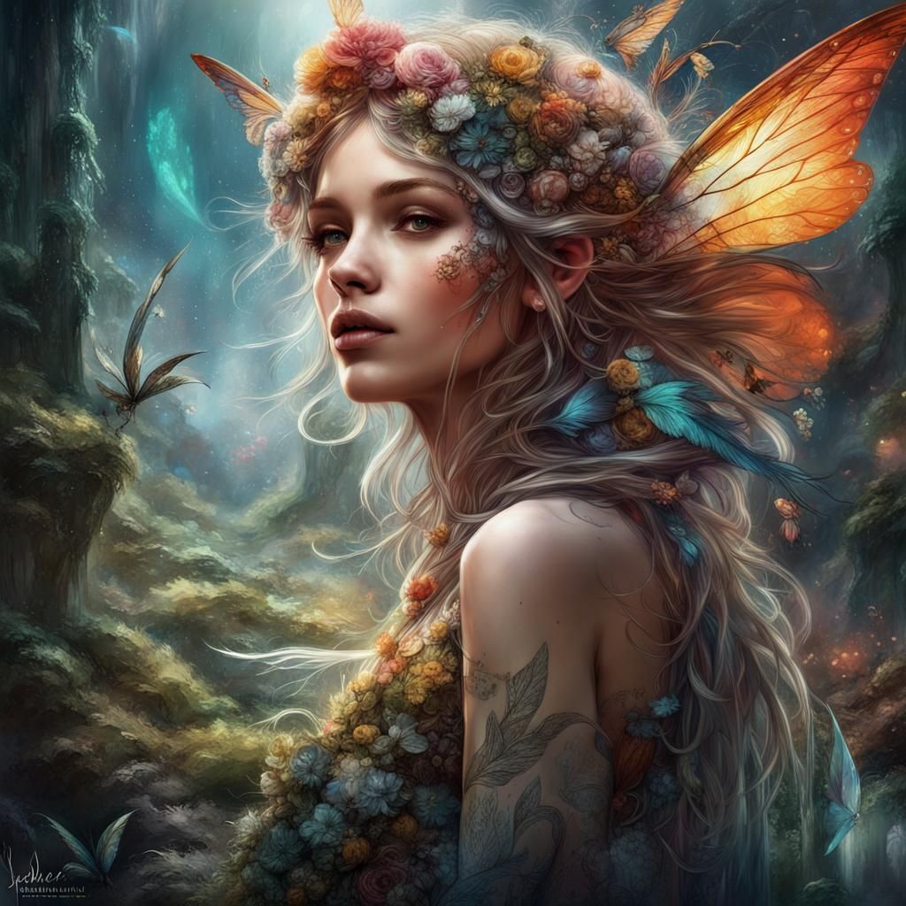 Fantasy Fairy in Whimsical Wonderland: Detailed Matte Painti...