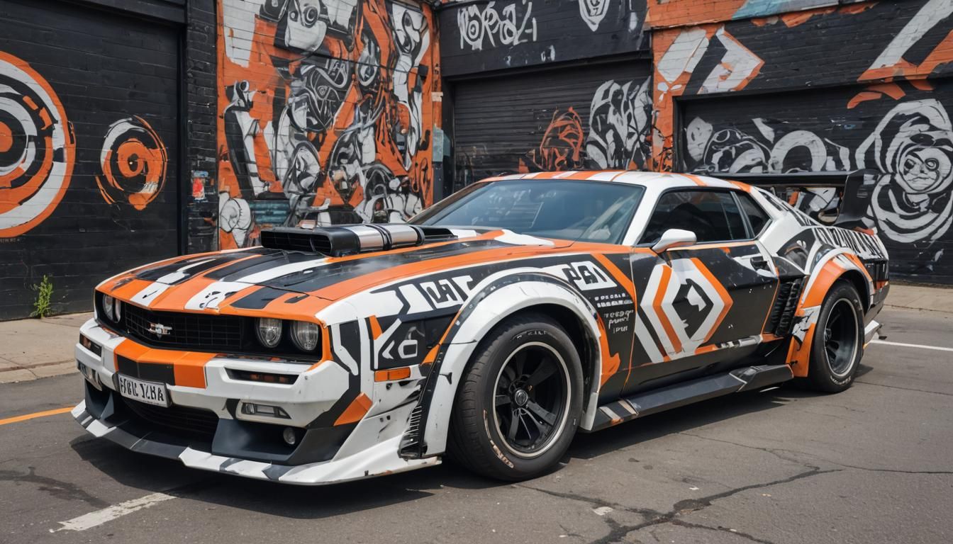 Futuristic Cyberpunk Muscle Car with Murals