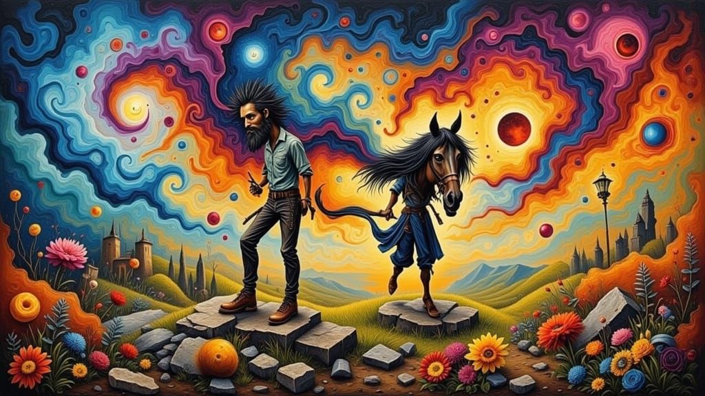 Figure Walking on Beach in Digital Art Style