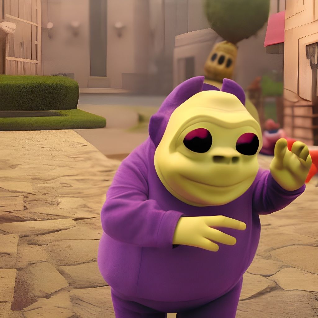 Mr. Bean as Teletubby Shrek in 3D