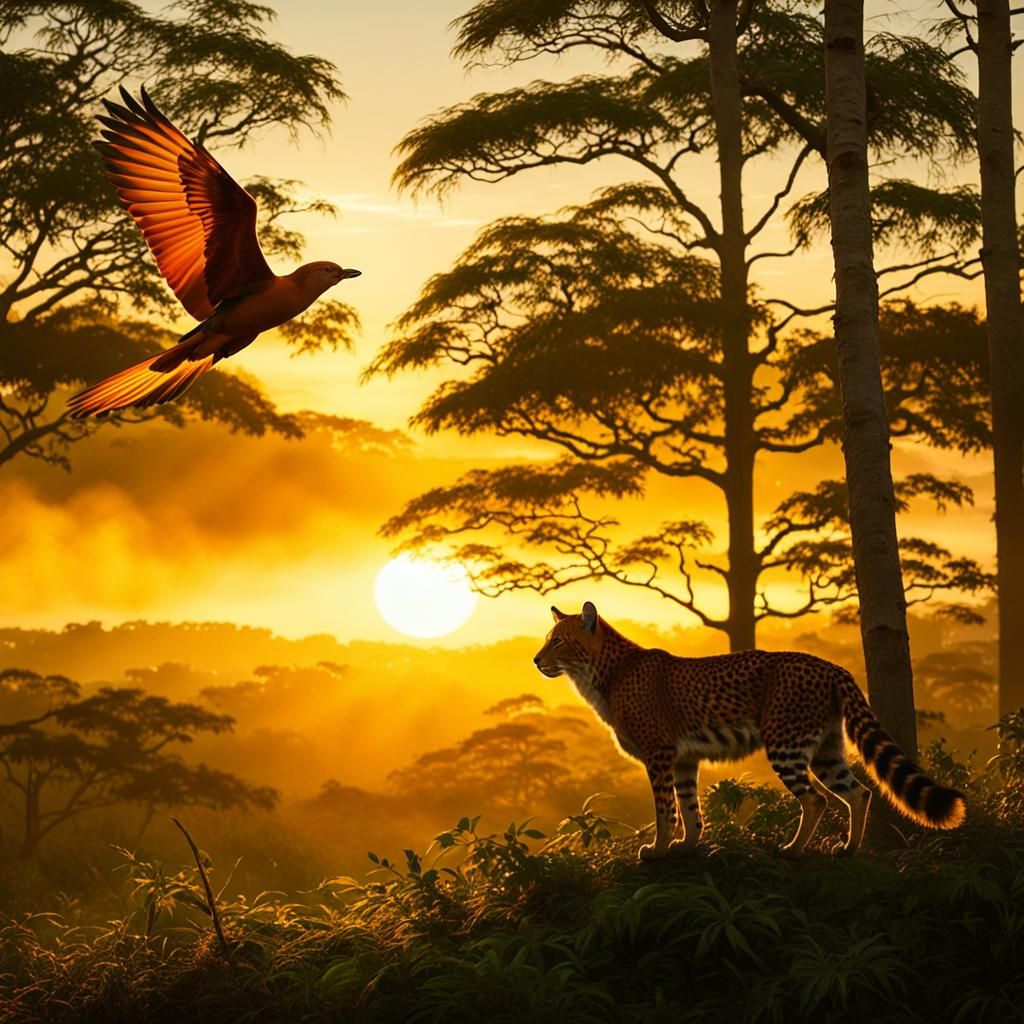 Jaguar in Forest at Sunset: Cinematic Film Still