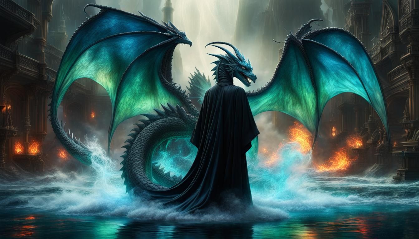 Fantasy Glass Dragons in a Swirling Vortex