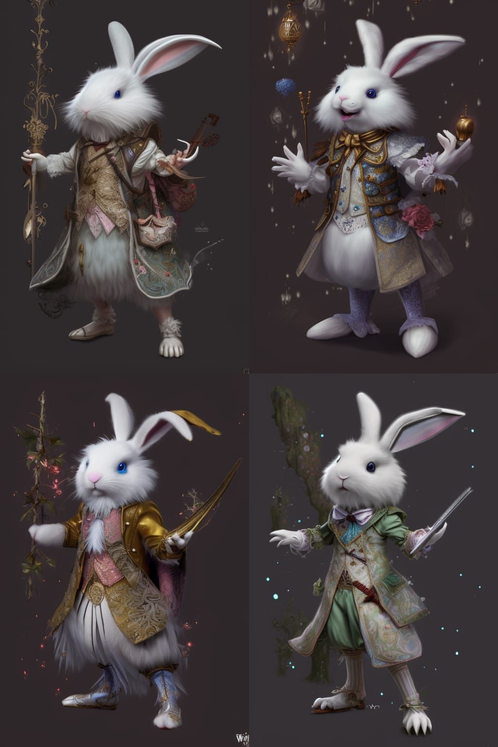 Fluffy white rabbit wearing a waistcoat