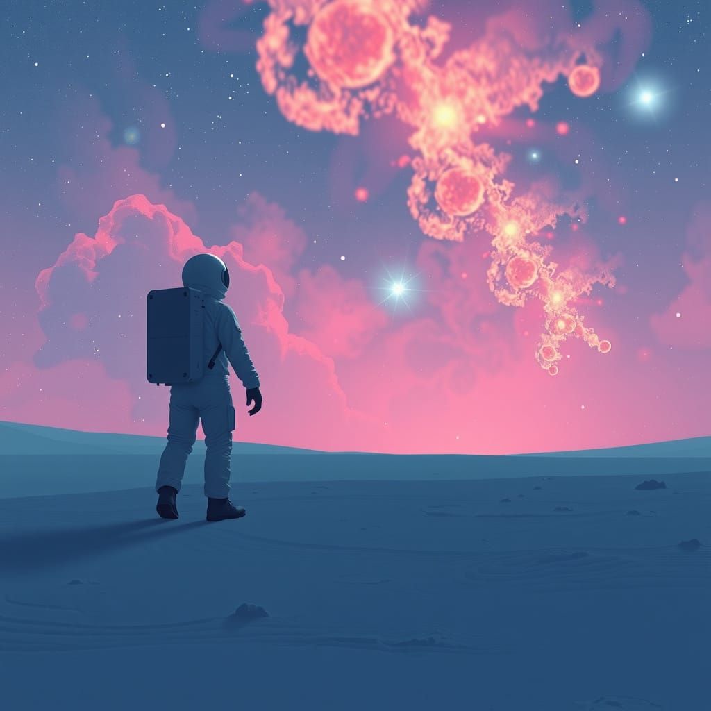 Astronaut Gazing at Nebula in Frutiger Aero Style