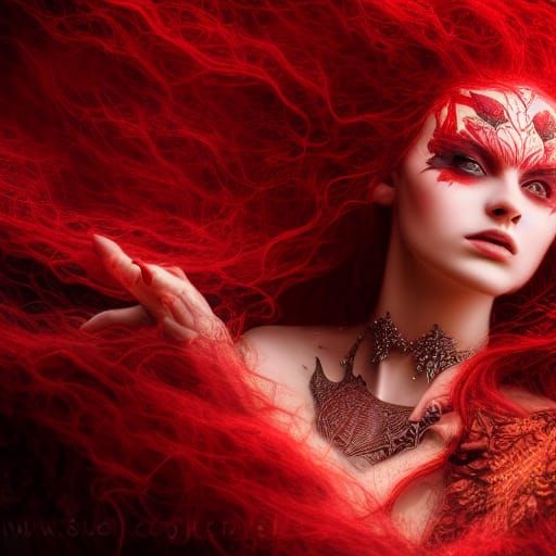 Enchanting Red Witch Concept Art in 8k