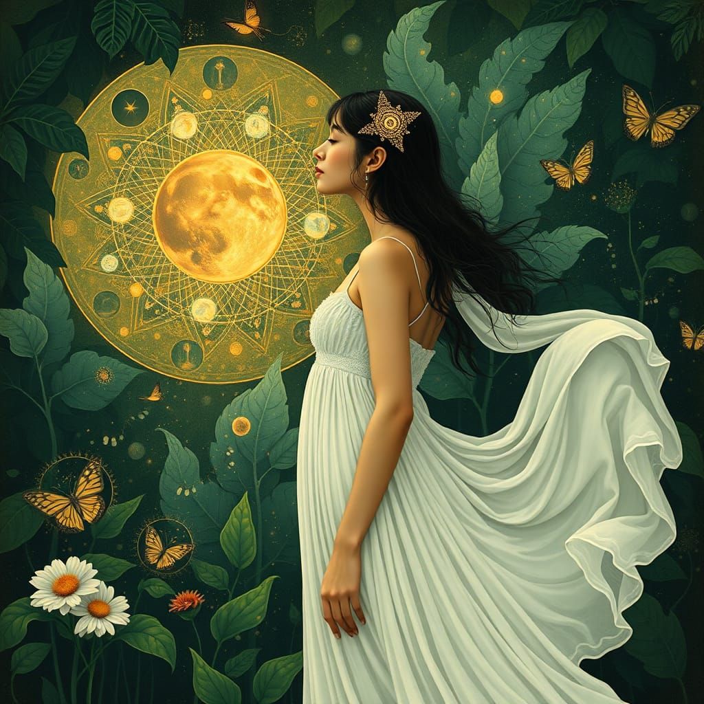 Mystical Woman Whispering to Universe in Dreamy Style