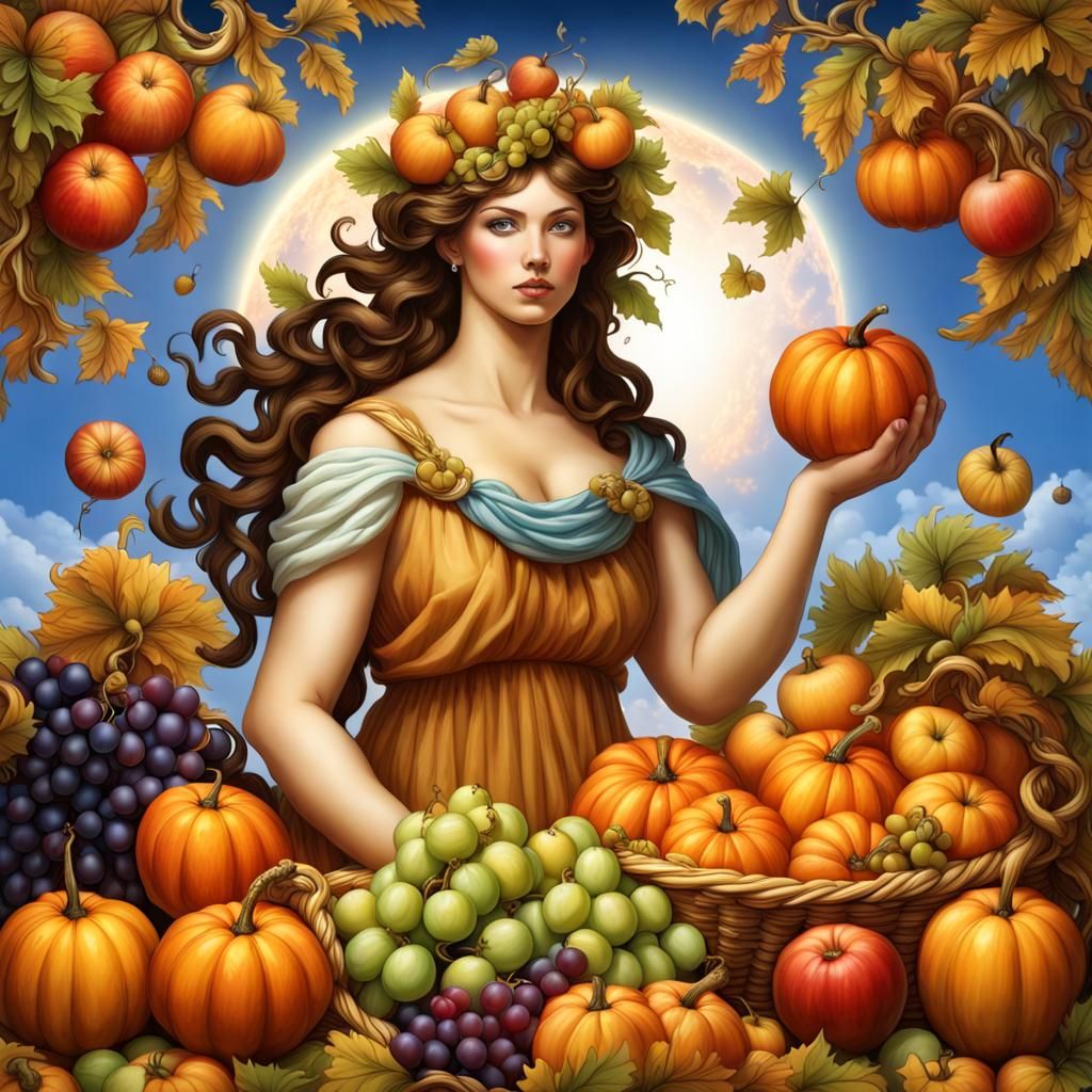 Greek Goddess with Cornucopia of Fruit
