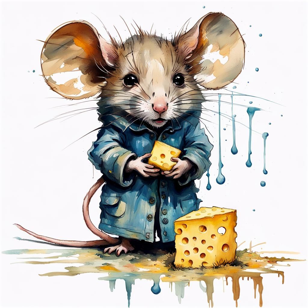 Chibi Mouse Finds Cheese Number in Impressionism Style