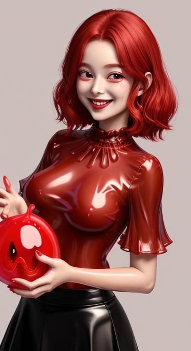 Red Slime Lamp Girl in Dark Room