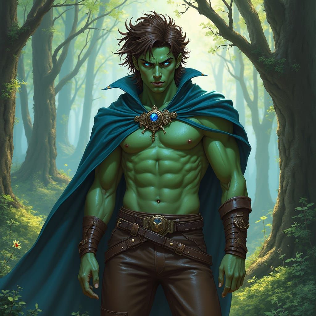 Aasimar Druid with Iridescent Skin in Mystical Forest