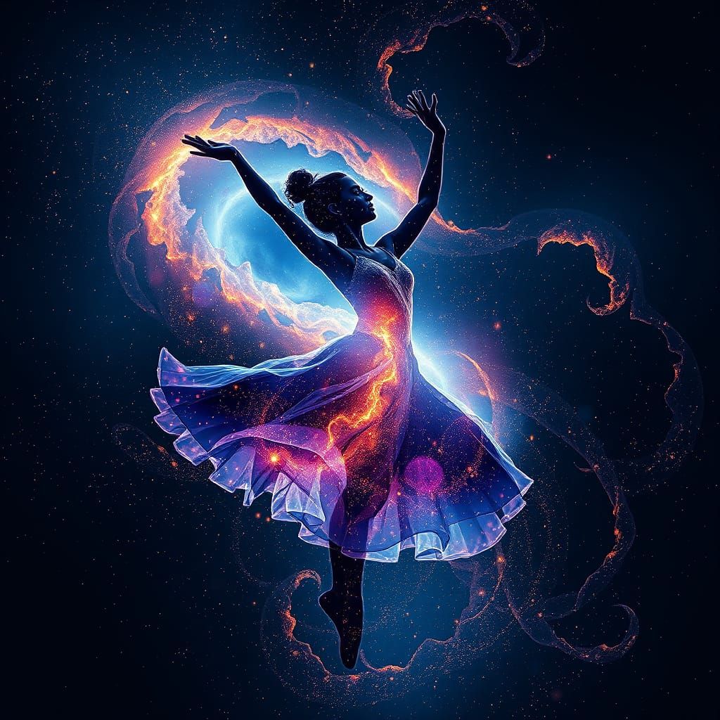 Galactic Dancer Silhouette in Klimt Style