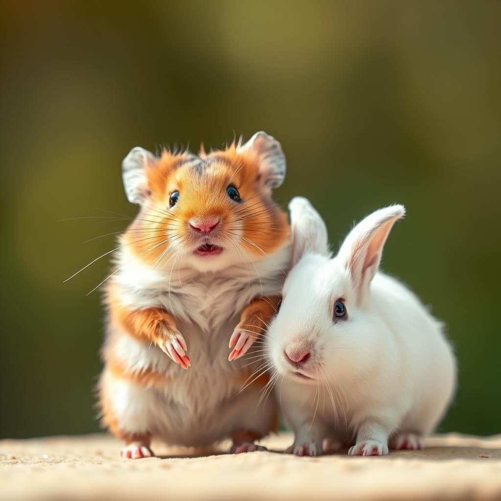 Hamster and Rabbit Portrait in Natural Light