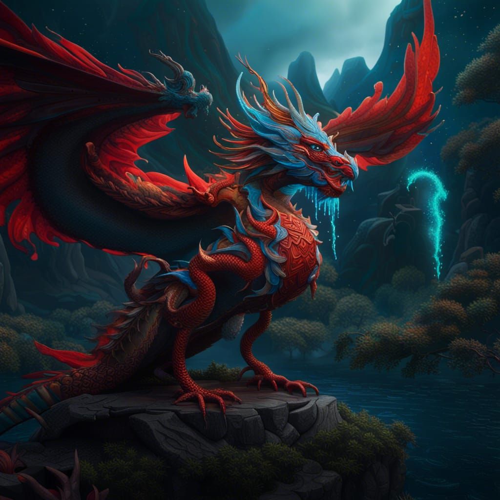 Mythical Vermilion Bird, Azura Dragon, and Taotie