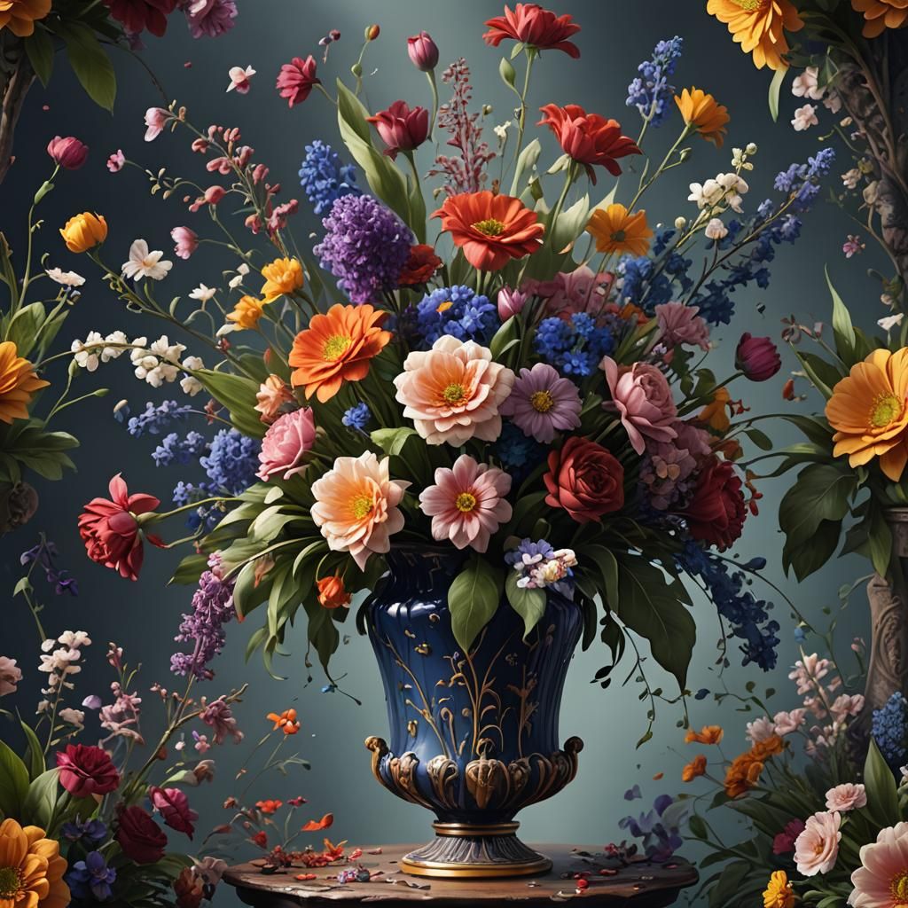 Flowers in Vase: Detailed Matte Painting