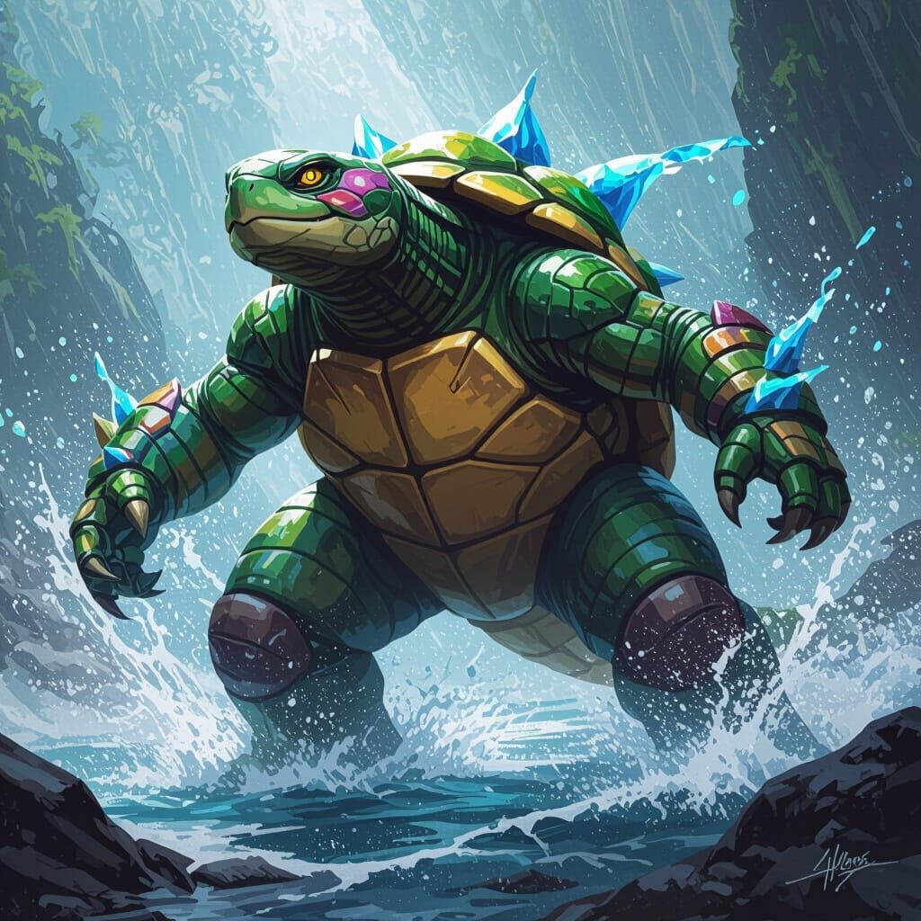 Prototurle Creature with Water and Rock Attacks